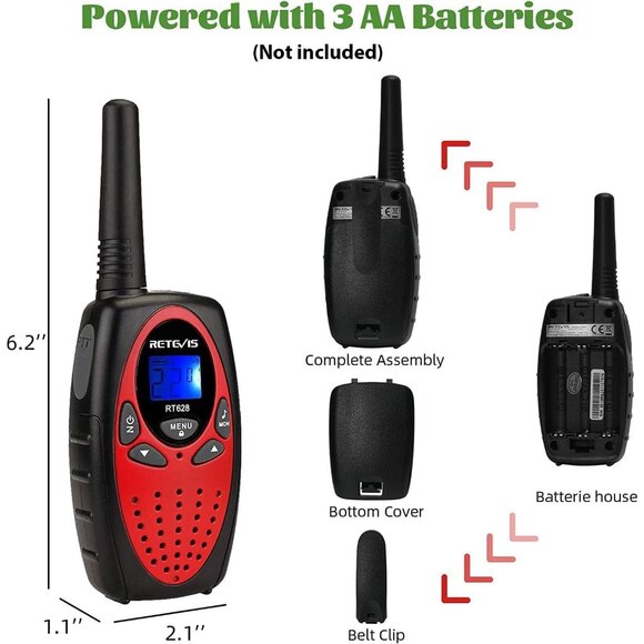 🆕 Kids Red Walkie Talkies Long Range 2 Way Radio Camping Hiking Indoor Toy Gift - Picture 6 of 10